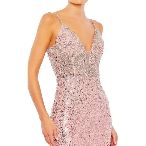 MAC DUGGAL 68175 Pink Embellish Trumpet Gown Plunge Neck Sleeveless Dress Sz 0 - Picture 5 of 8